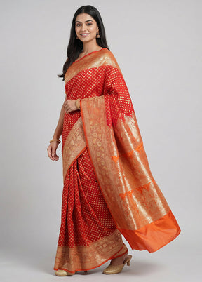 Red Banarasi Silk Saree With Blouse Piece