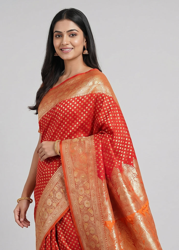 Red Banarasi Silk Saree With Blouse Piece