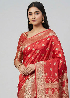 Red Banarasi Silk Saree With Blouse Piece