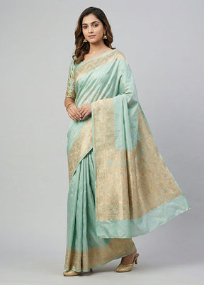 Green Banarasi Silk Saree With Blouse Piece