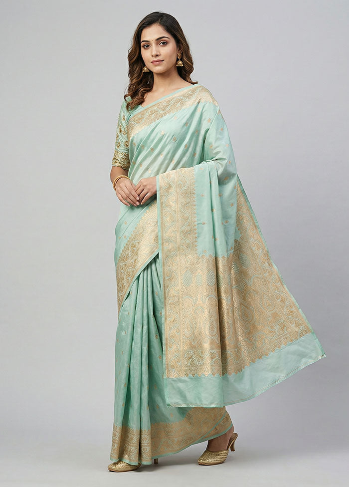 Green Banarasi Silk Saree With Blouse Piece