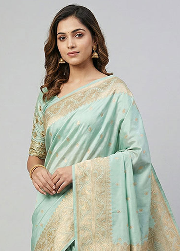 Green Banarasi Silk Saree With Blouse Piece
