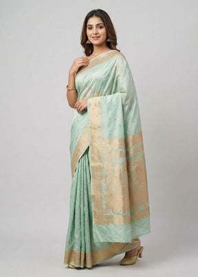 Green Banarasi Silk Saree With Blouse Piece