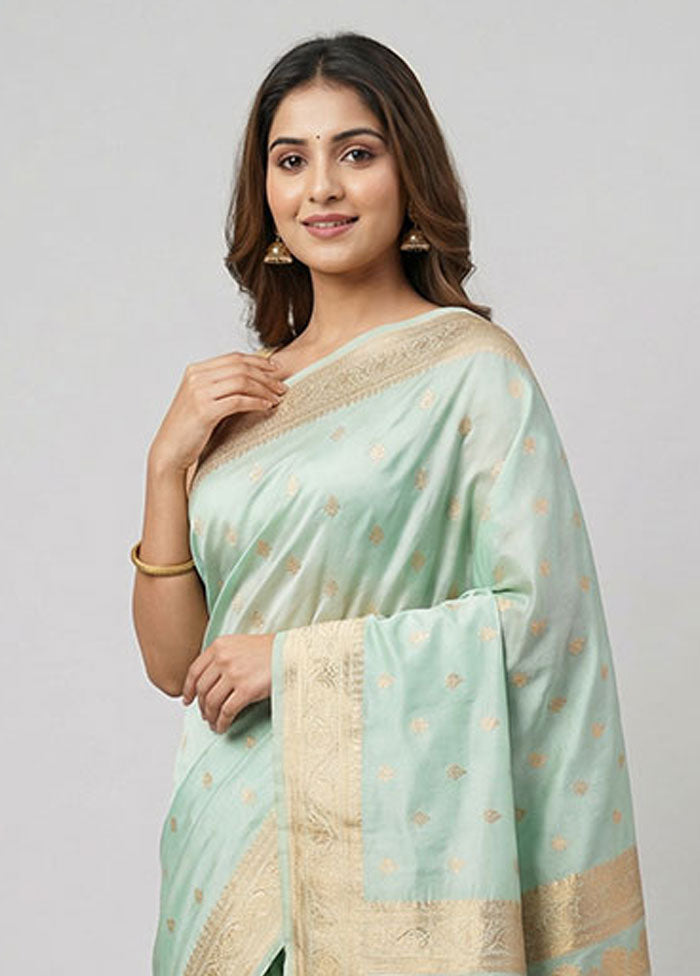 Green Banarasi Silk Saree With Blouse Piece