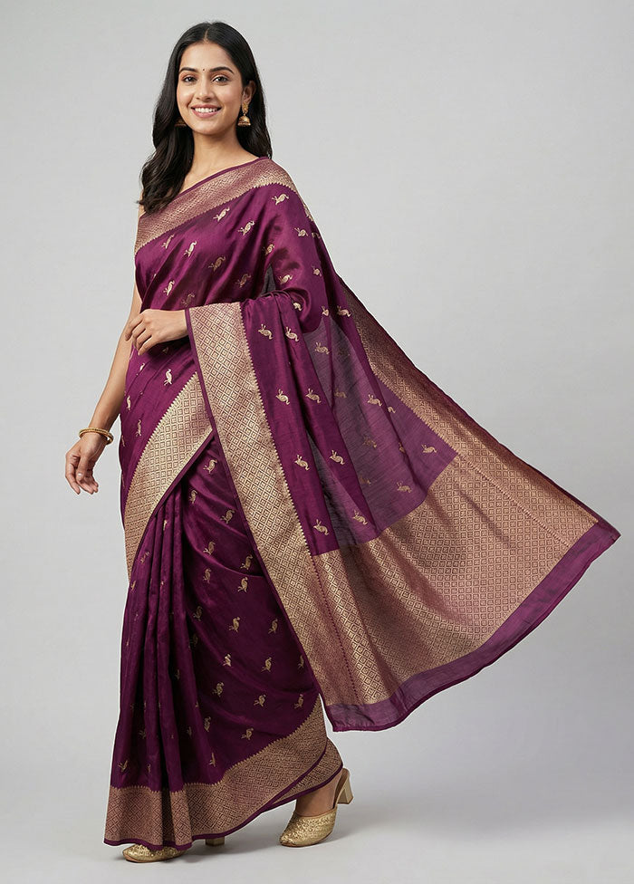 Purple Dupion Silk Saree With Blouse Piece