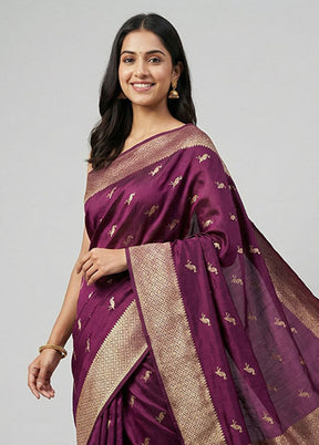 Purple Dupion Silk Saree With Blouse Piece