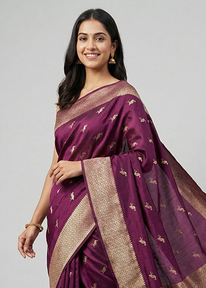 Purple Dupion Silk Saree With Blouse Piece