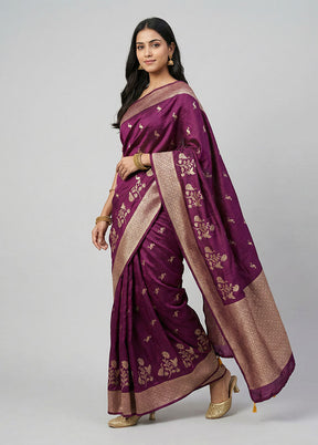 Purple Dupion Silk Saree With Blouse Piece
