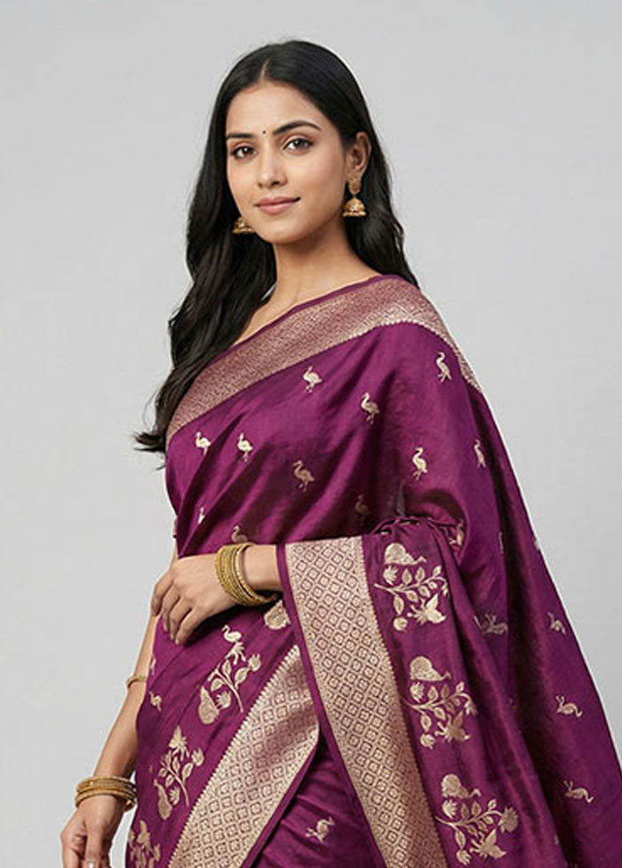 Purple Dupion Silk Saree With Blouse Piece