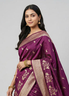 Purple Dupion Silk Saree With Blouse Piece