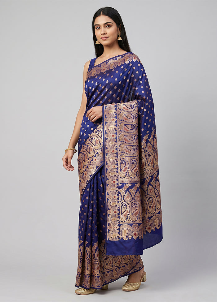 Blue Banarasi Silk Saree With Blouse Piece