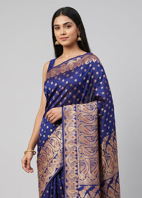 Blue Banarasi Silk Saree With Blouse Piece