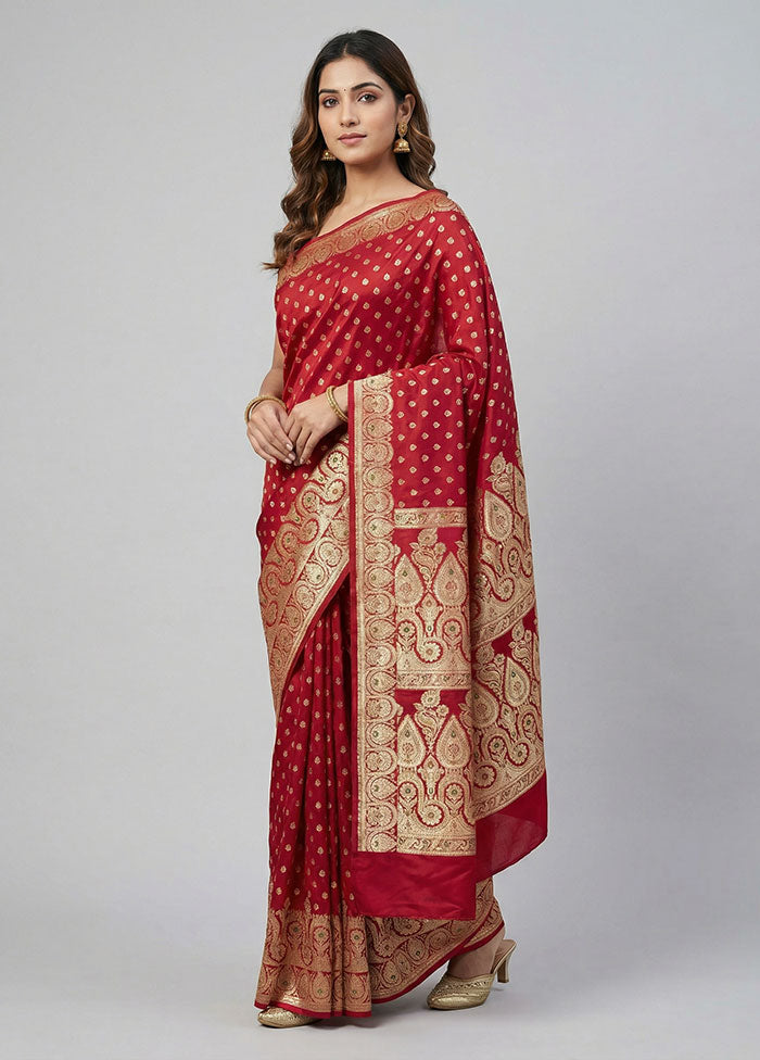 Red Banarasi Silk Saree With Blouse Piece
