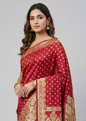 Red Banarasi Silk Saree With Blouse Piece