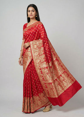 Red Banarasi Silk Saree With Blouse Piece