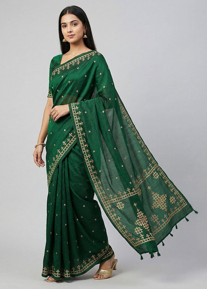 Green Tussar Silk Saree With Blouse Piece