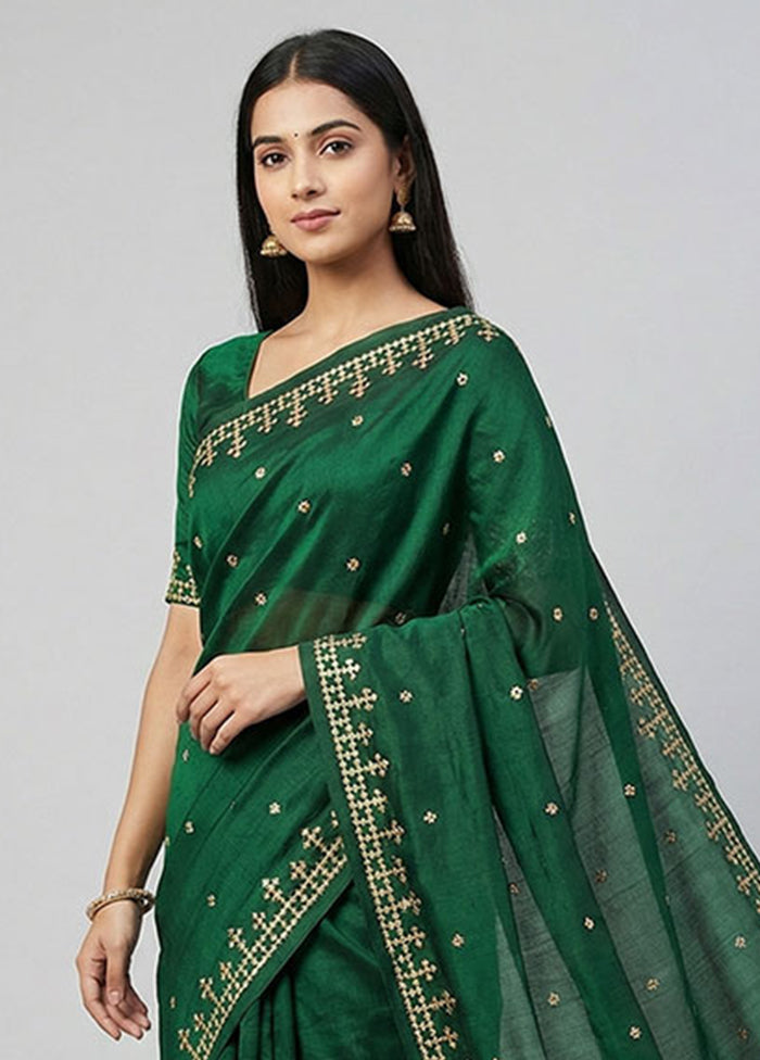 Green Tussar Silk Saree With Blouse Piece