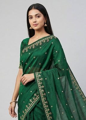 Green Tussar Silk Saree With Blouse Piece