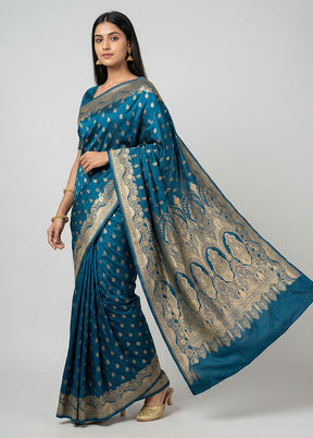 Blue Banarasi Silk Saree With Blouse Piece