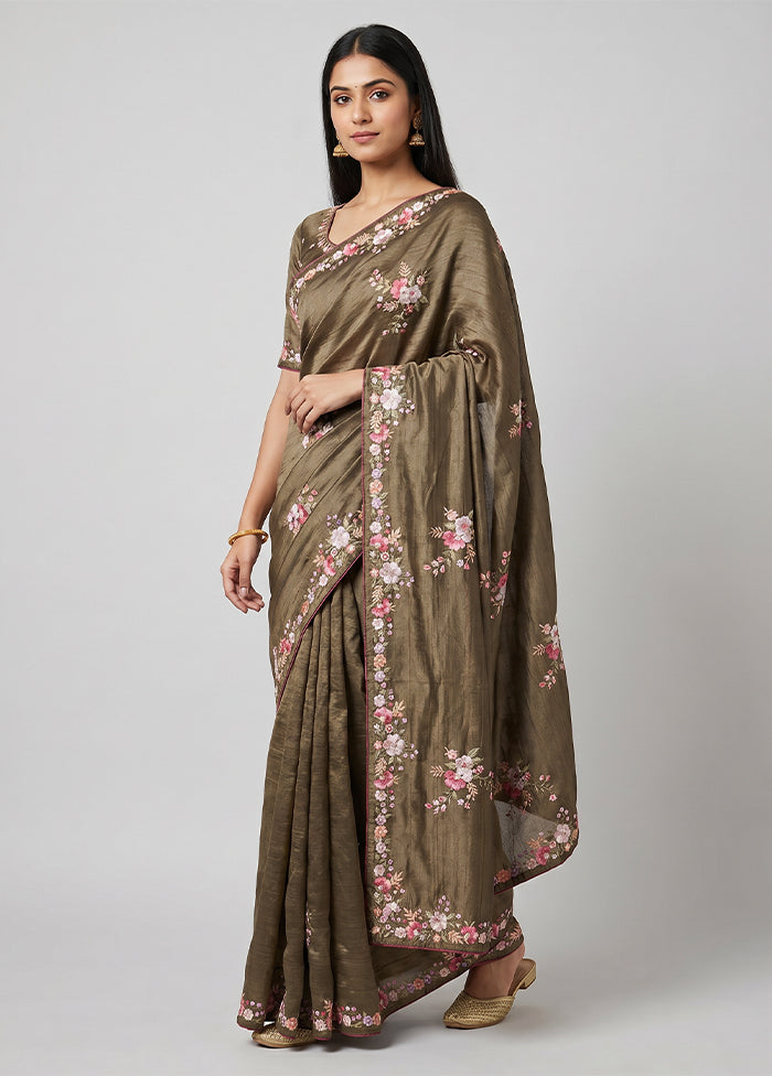 Cream Tussar Silk Saree With Blouse Piece