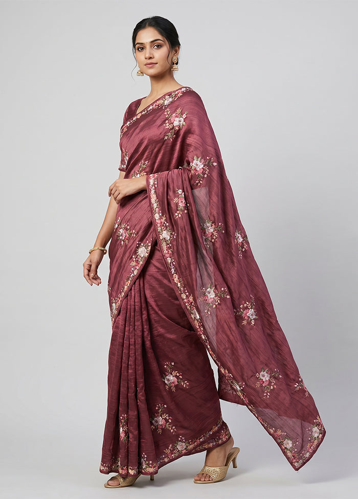 Pink Tussar Silk Saree With Blouse Piece