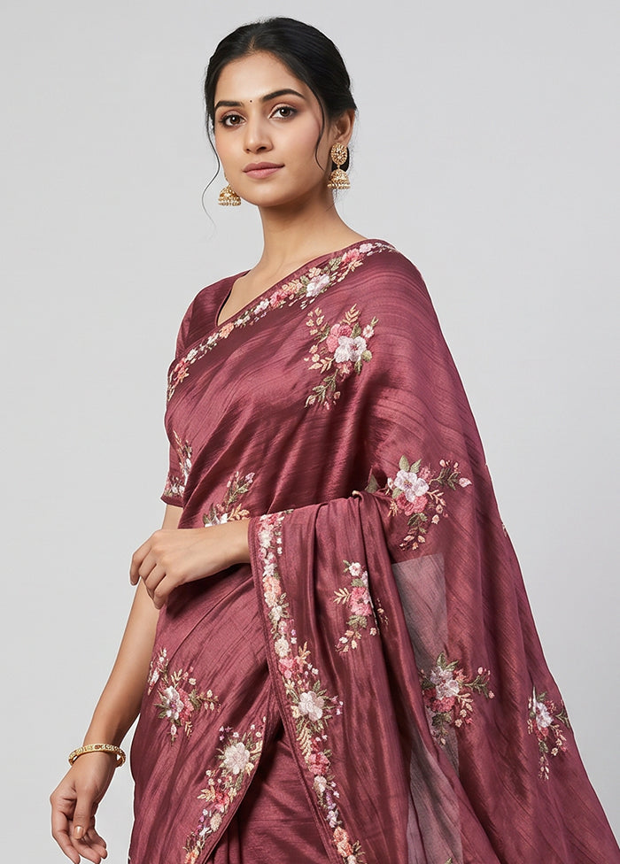 Pink Tussar Silk Saree With Blouse Piece