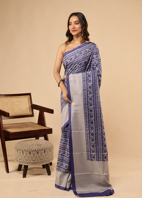 Blue Tussar Silk Saree With Blouse Piece