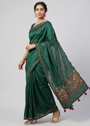 Green Tussar Silk Saree With Blouse Piece