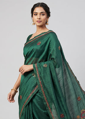 Green Tussar Silk Saree With Blouse Piece