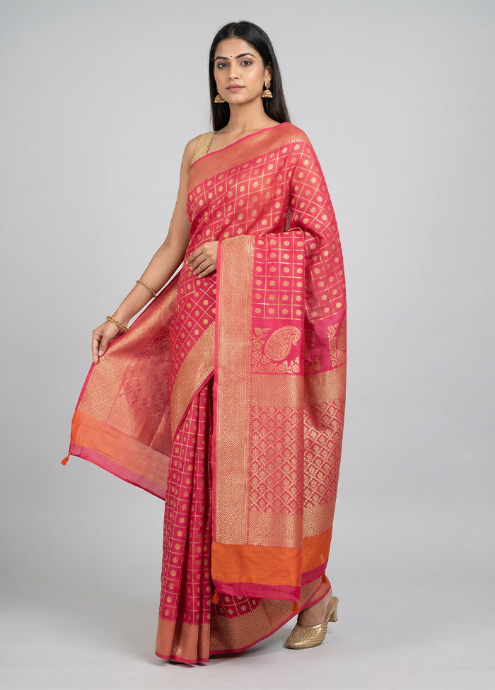 Pink Dupion Silk Saree With Blouse Piece