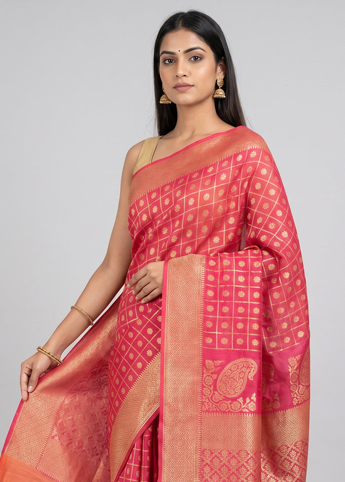 Pink Dupion Silk Saree With Blouse Piece