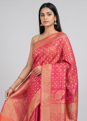 Pink Dupion Silk Saree With Blouse Piece