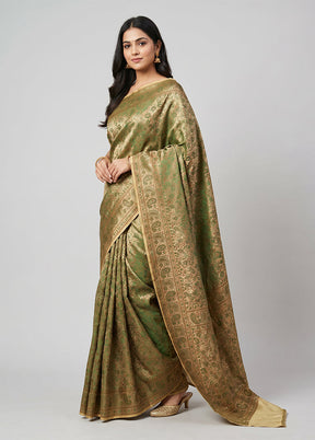 Cream Jamewar Silk Saree With Blouse Piece