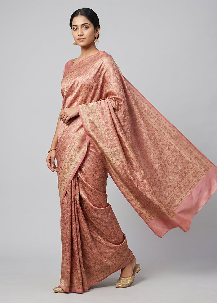 Peach Jamewar Silk Saree With Blouse Piece