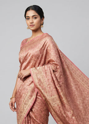 Peach Jamewar Silk Saree With Blouse Piece