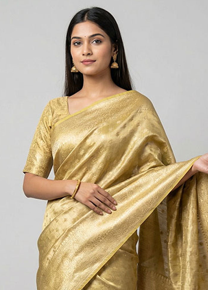 Yellow Tissue Silk Saree With Blouse Piece