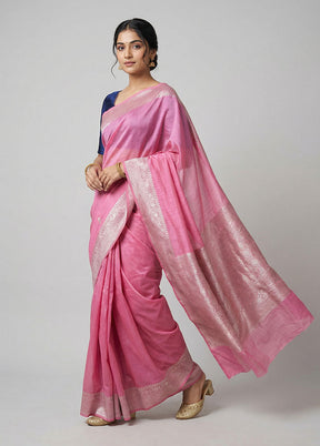 Pink Cotton Saree With Blouse Piece