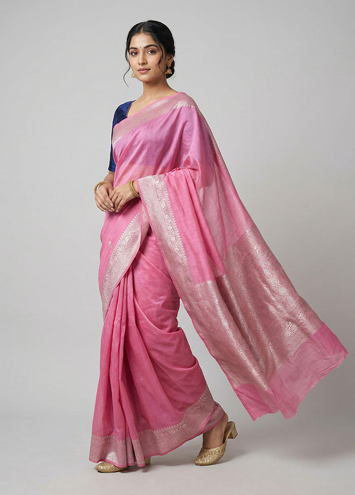Pink Cotton Saree With Blouse Piece