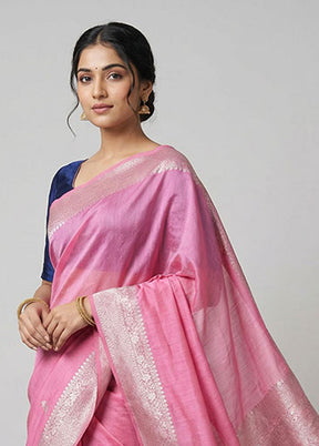 Pink Cotton Saree With Blouse Piece