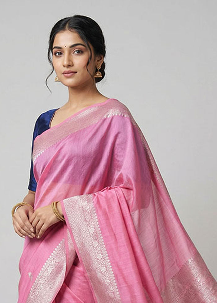 Pink Cotton Saree With Blouse Piece