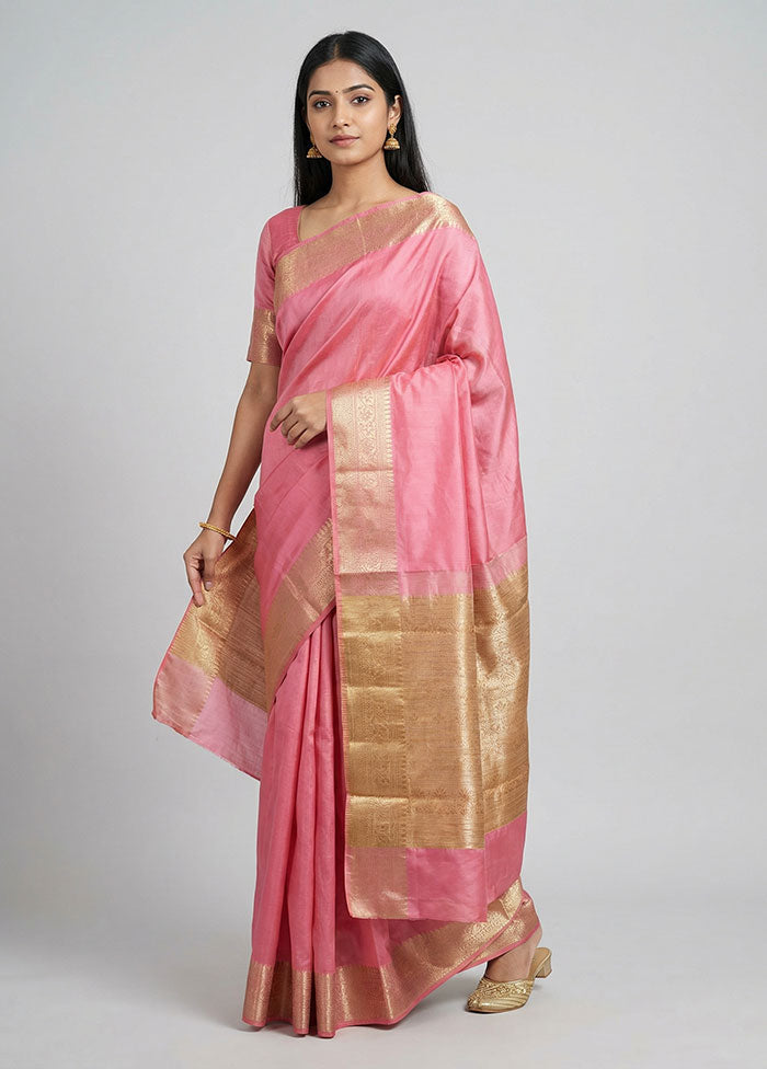 Pink Cotton Saree With Blouse Piece