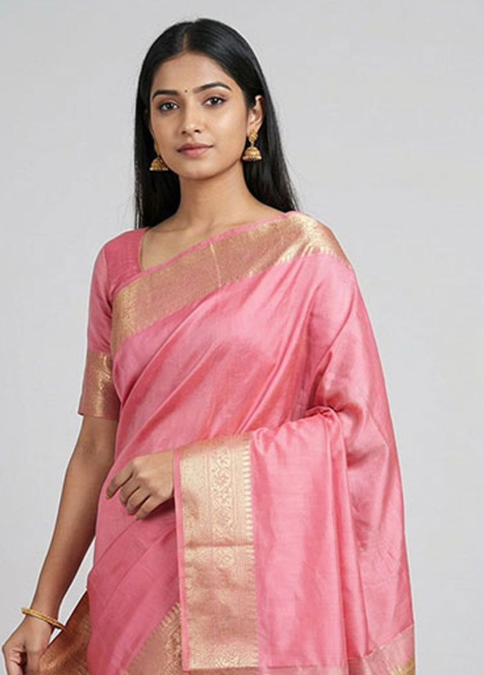 Pink Cotton Saree With Blouse Piece
