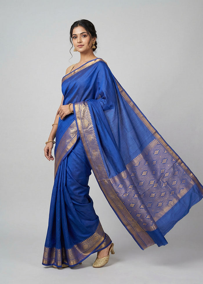Blue Kanjivaram Silk Saree With Blouse Piece