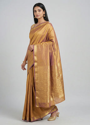 Brown Kanjivaram Silk Saree With Blouse Piece