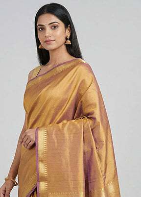 Brown Kanjivaram Silk Saree With Blouse Piece