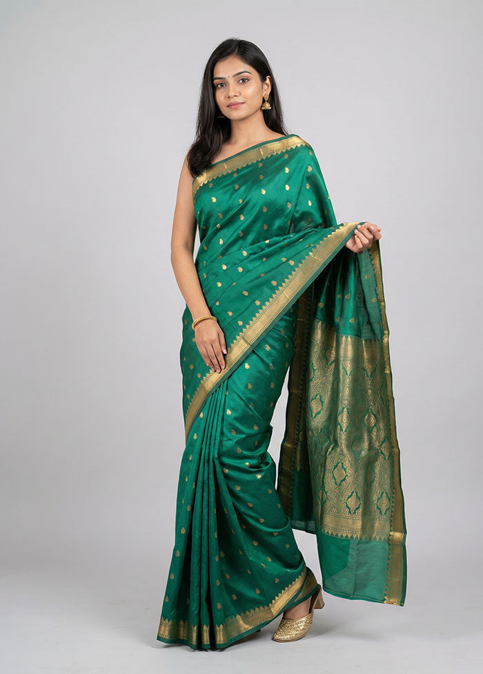 Green Kanjivaram Silk Saree With Blouse Piece
