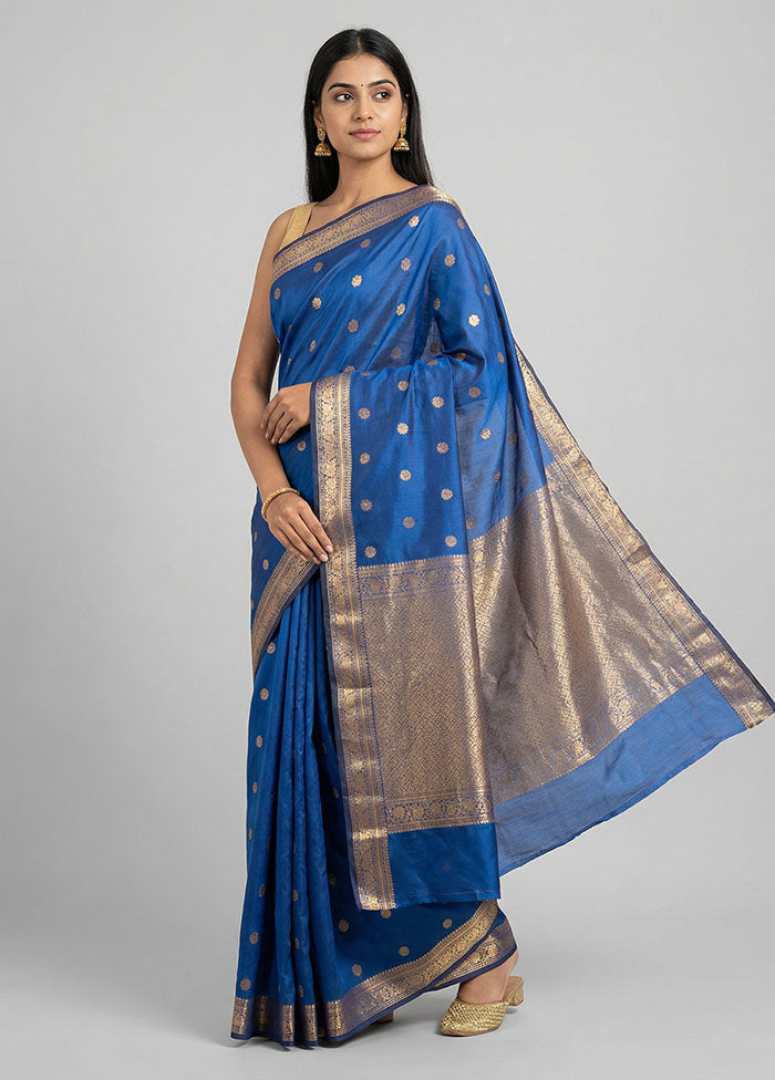 Blue Kanjivaram Silk Saree With Blouse Piece