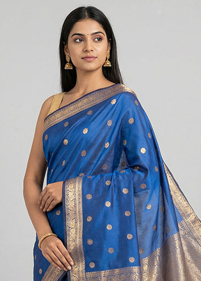 Blue Kanjivaram Silk Saree With Blouse Piece