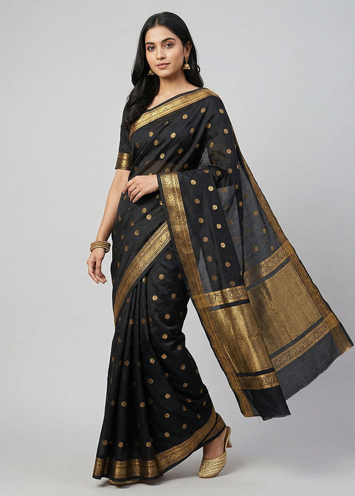 Black Kanjivaram Silk Saree With Blouse Piece
