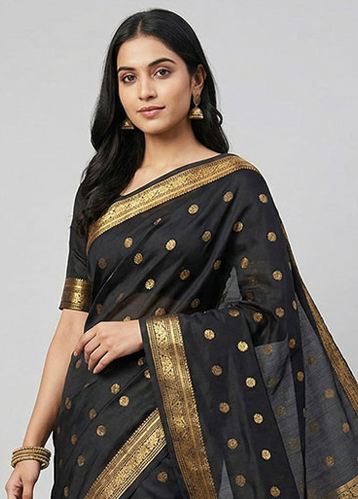 Black Kanjivaram Silk Saree With Blouse Piece